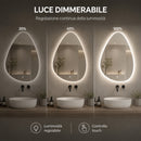 Specchio a Goccia 60x70 cm LED a 3 Colori Dimmerabile Accensione Touch      