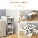 Tavolo Pieghevole da Pranzo 120x60x75 cm con 2 Ribalte e Ripiani in Truciolato Bianco  