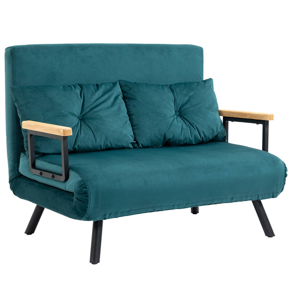 sconto Divano Letto 2 Posti 102x73x81 cm in Tessuto Effetto Velluto Verde
