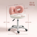 Sgabello Girevole con Schienale a Forma di Fiocco 50x50x63-77 cm in Tessuto Teddy Rosa e Bianco  