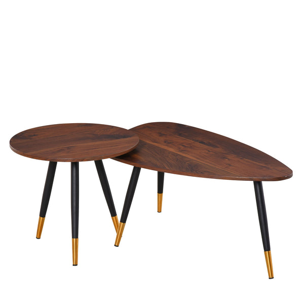 Set 2 Tavolini a Forma di Goccia in Legno Noce sconto