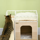 Casetta per Gatti 56x40x54 cm con Tiragraffi e Scaletta Legno e Bianco