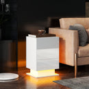 Comodino Moderno a 3 Cassetti con Luce LED 40x35x60 cm Regolabile con Telecomando in Truciolato Bianco Lucido   