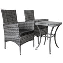 Set Tavolino e 2 Sedie da Giardino Set Bistrò in Rattan Vimini e Vetro Grigio 