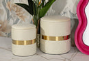Puff con Contenitore Sheffild Crema Set 2 Pz Ø37x42 cm - Ø28x35 cm in Ferro e MDF e Spugna e Poliestere Crema e Oro      