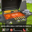 Barbecue a Gas con Bruciatori Indipendenti Coperchio con Termometro e Tavolino Laterale Nero    