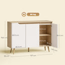 Credenza Moderna 107x35x76,5 cm a 3 Ante con 3 Ripiani Regolabili e 5 Gambe in Legno Bianco e Rovere      