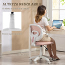 Sedia da Ufficio Ergonomica Girevole 53x59,5x81-89 cm Senza Braccioli in Tessuto a Rete Traspirante Rosa      