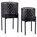 Set 2 Porta Vasi Ø20x36 cm e Ø25x43 cm con Piedistallo in Ferro Nero      