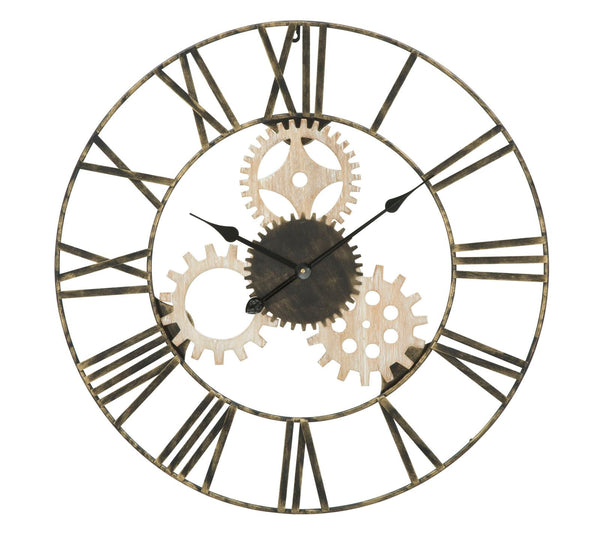 Orologio da Muro Ingranaggi Ø70x4,5 cm in Ferro e MDF Nero sconto