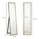 Specchio da Parete o da Terra Autoportante a Figura Intera 37x3x157 cm in Legno Nero e Oro 