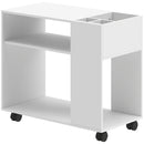 Tavolino da Salotto 70x36x60 cm con Ruote Vani Aperti Ripiano e Scomparto Superficie in Melamina Bianco      