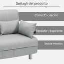 Divano Letto 2 Posti Letto 1 Piazza ½ 102x82x78 cm Reclinabile 5 Posizioni in Tessuto Grigio      