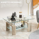 Tavolino da Caffè a 2 Livelli 90x50x42 cm in Vetro e Legno Naturale