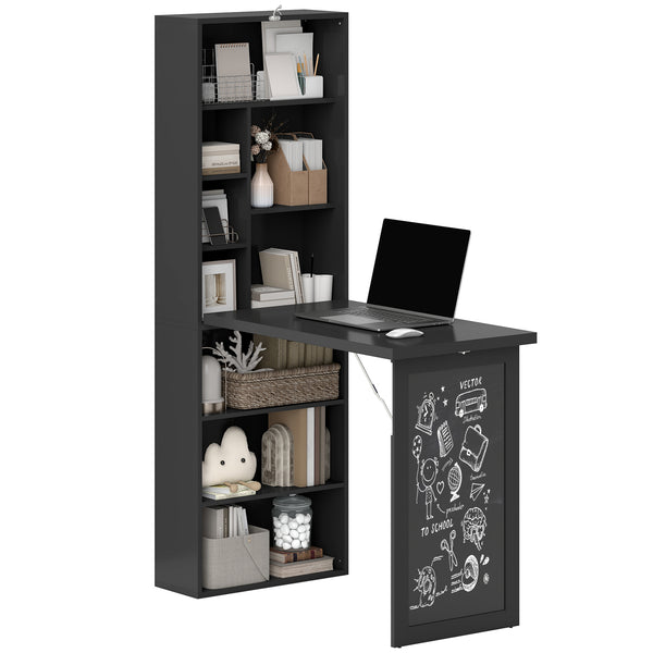 Mobile Libreria con Scrivania Salvaspazio Pieghevole 98x51x153 cm in Legno e MDF Nero online