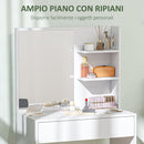 Consolle Trucco con Specchio 75x40x137 cm Ripiani e Cassetto in Legno e Vetro Bianco  