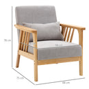 Poltrona 68x75x78 cm con Cuscino in Legno e Tessuto Vellutato Grigio