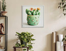Stampa su Tela Laccata con Cornice Vasetto Cactus 40x2,8x40 cm in Pino e Tela e Plastica      