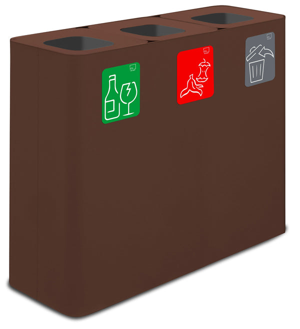Pattumiera Sistema di Raccolta Rifiuti 90x30xh80 cm In Acciaio Verniciato 3 Scomparti Marrone acquista