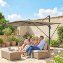Ombrellone da Giardino 286x286x251 cm Decentrato con Base a Croce e Copertura in Alluminio Cachi      