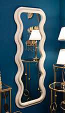 Specchio da Muro Emily Velluto Crema 60x6x160 cm in MDF e Poliestere e Specchio Crema      