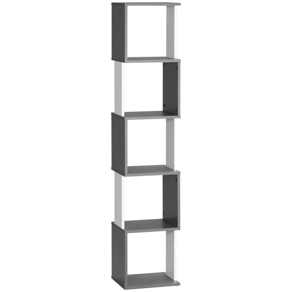 Libreria Moderna Salvaspazio a 5 Ripiani 33x28x161 cm in Legno Grigio e Bianco prezzo
