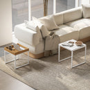 Set di Tavolini da Caffè Impilabili Moderni 45x45x45 cm con Vassoio in MDF e Acciaio Bianco e Rovere      