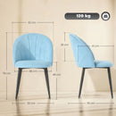 Set 2 Sedie da Pranzo Imbottite 52x55x79 cm con Schienale a Conchiglia in Velluto Azzurro      