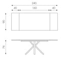 Tavolo Allungabile 160/240x90x76 cm in Metallo con Top Ceramica su Vetro Marmo Bianco