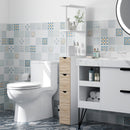 Mobile Colonna Bagno Salvaspazio  15x33x136 cm con Armadietto e Ripiani Legno e Bianco   