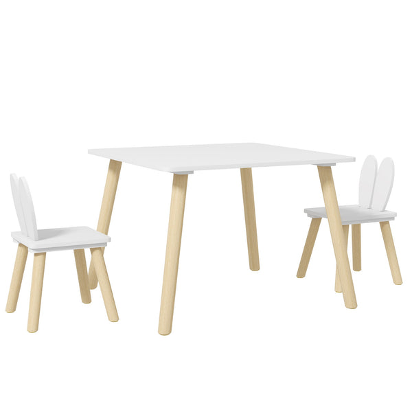 Set Tavolo con 2 Sedie per Bambini Orecchie di Coniglio Bianco sconto