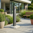 Fontana da Giardino Design a Colonna Ovale Rubinetto in Ottone con Base in Cemento Antracite