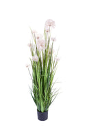 Pianta Artificiale in Vaso con Fiori Soffione su Canna Altezza 98 cm Marrone