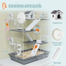 Gabbia per Criceti a 4 Livelli 47x30x70 cm e 16 Tubi con Casetta Rampa e Accessori in Metallo e Plastica Grigio      