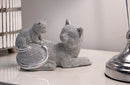 Decorazione Gatto Sparky con Cucciolo 19x9x13 cm in Resina Argento      