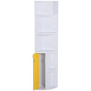 Libreria Angolare 5 Ripiani con Armadietto 29,8x29,9x147 cm  Bianco e Giallo