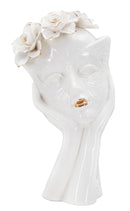 Vaso Woman Mask 16,5x14x27,3 cm in Porcellana Bianco e Oro      