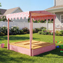 Sabbiera per Bambini 3-6 Anni 134,5x127,5x130 cm con Tettuccio Fenicotteri Sedute Pieghevoli Coperchio e Fodera in Legno di Abete Rosa      