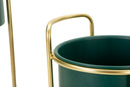 Porta Vasi Grent Slim Set 2 Pz Ø24x70 cm - Ø19,5x45 cm in Ferro Verde e Oro      