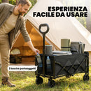 Carrello da Giardino 71x45x86 cm Pieghevole da 60L con Ruote e Lato Apribile in Tessuto Oxford Nero      