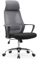 Sedia Poltrona Direzionale da Ufficio 63x62x117 cm in Tessuto a Rete Nera e Grigia