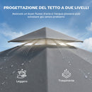 Gazebo da Giardino con Tetto Estensibile 320x320x275 cm con Fori di Drenaggio in Metallo e Poliestere Grigio Scuro      