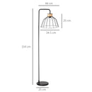 Lampada da Terra 44x34x154 cm in Metallo e Rattan Nero