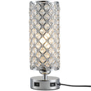 Lampada da Comodino Abat Jour con Paralume in Cristallo e 2 porte USB Ø10,8x30 cm 