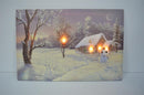 Quadro con led legno casa innevata multicolor rettangolare cm 60x40xh1,8