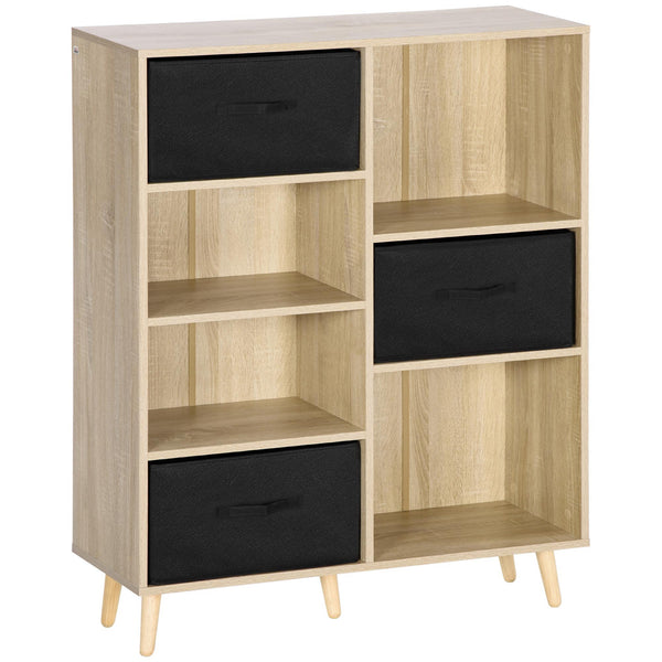 online Libreria 4 Ripiani 3 Cassetti 90x30x102,5 cm in Legno e Tessuto