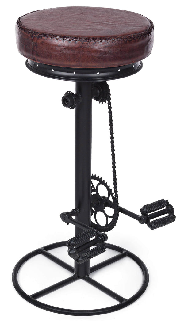 Sgabello da Bar H80 cm in Acciaio Seduta in Vera Pelle Cycle Nero sconto