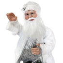 Pupazzo Babbo Natale H80 con Luci e Movimento Bianco e Argento