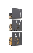 Portalegna da Parete 3 Elementi 35x25,5 cm 3 Altezze 41,5-35,5-30,5 Crea Fuoco Trio in Acciaio Nero  