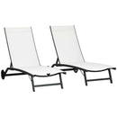 Set 2 Lettini Prendisole 66x165x102 cm con Schienale Reclinabile in Alluminio e Tessuto Traspirante Crema      